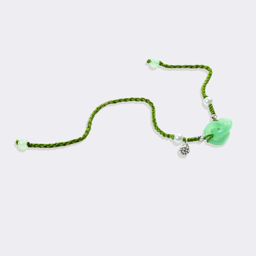 Jade Pearl & Lotus Prosperity String Bracelet