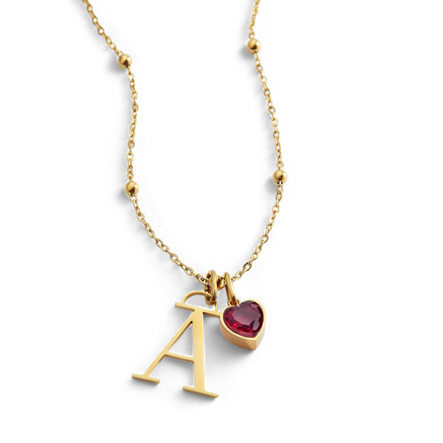Droplet Birthstone & Initial Necklace