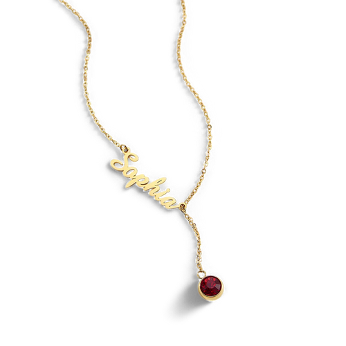 Birthstone Lariat Name Necklace