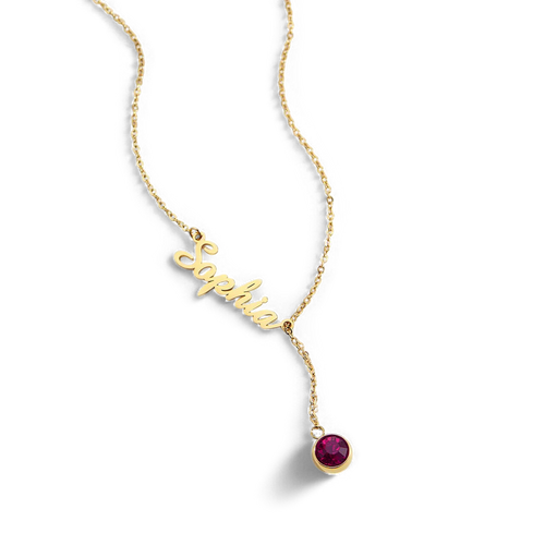 Birthstone Lariat Name Necklace