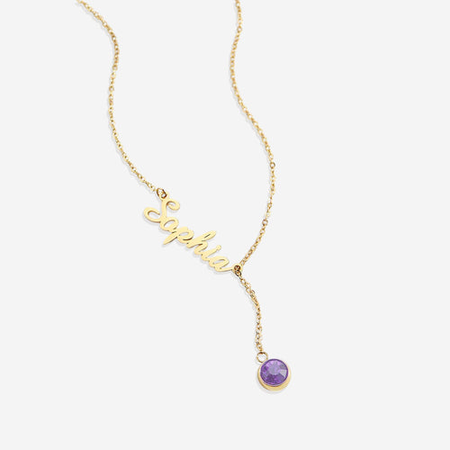 Birthstone Lariat Name Necklace