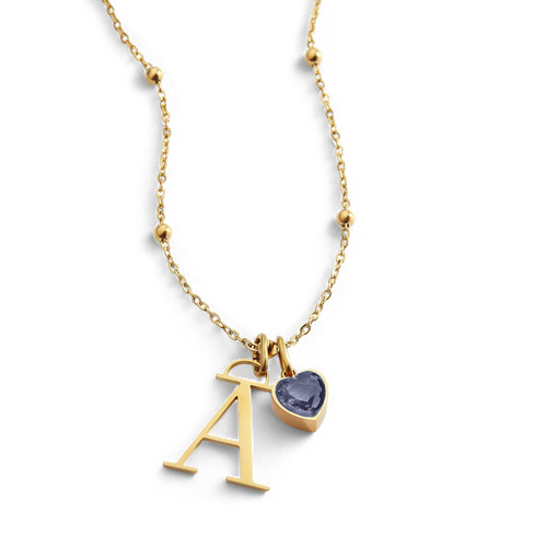 Droplet Birthstone & Initial Necklace