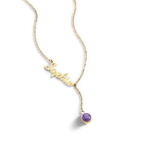 Birthstone Lariat Name Necklace