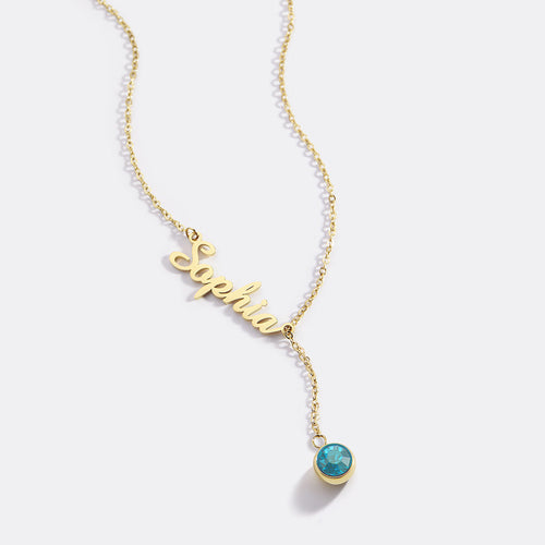 Birthstone Lariat Name Necklace