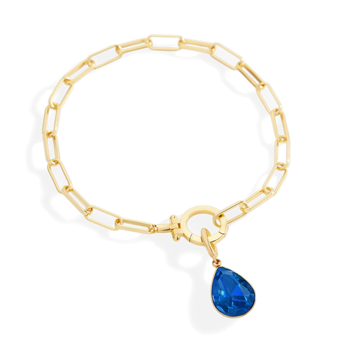 Mint Paperclip Bracelet & Teardrop Birthstone Charm