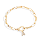 Mint Paperclip Bracelet with Pave Initial Charm