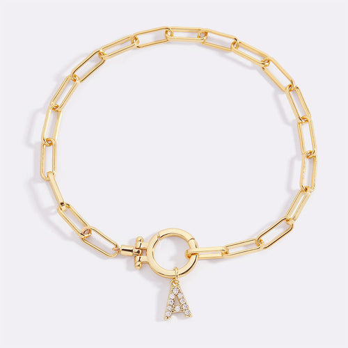 Mint Paperclip Bracelet with Pave Initial Charm