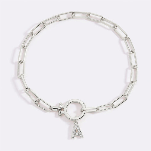 Mint Paperclip Bracelet with Pave Initial Charm