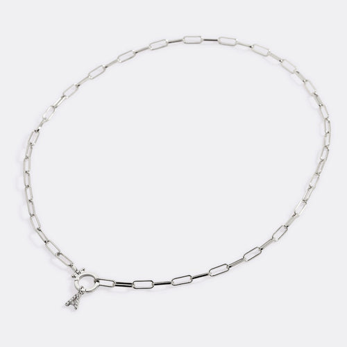 Mint Paperclip Necklace with Pave Initial Charm