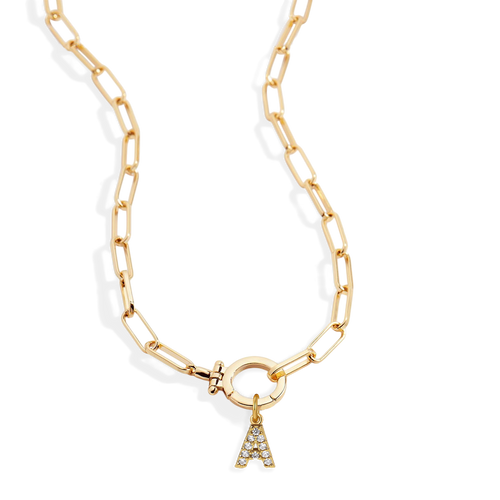 Mint Paperclip Necklace with Pave Initial Charm