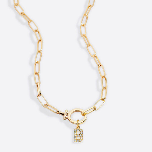 Mint Paperclip Necklace with Pave Initial Charm