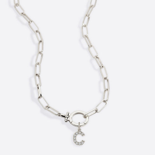 Mint Paperclip Necklace with Pave Initial Charm