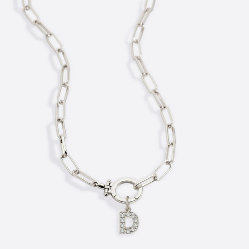 Mint Paperclip Necklace with Pave Initial Charm