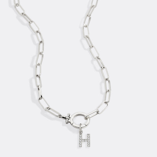 Mint Paperclip Necklace with Pave Initial Charm