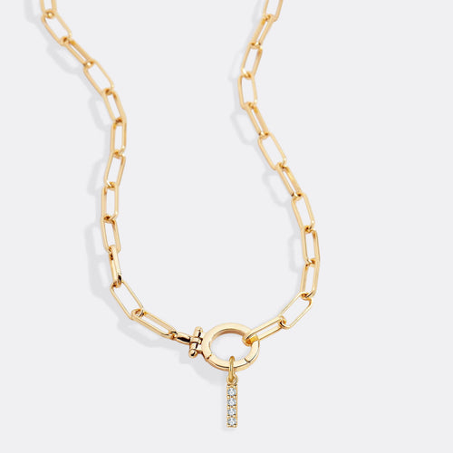 Mint Paperclip Necklace with Pave Initial Charm