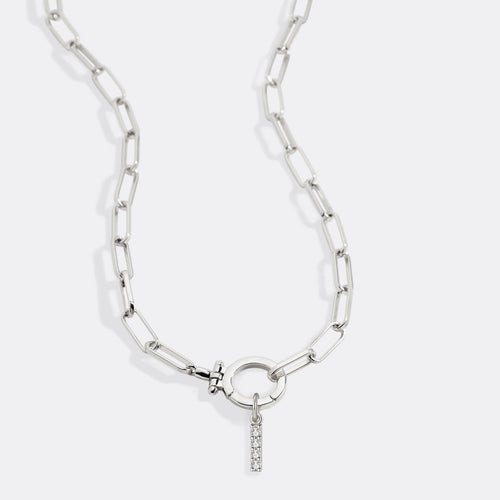 Mint Paperclip Necklace with Pave Initial Charm