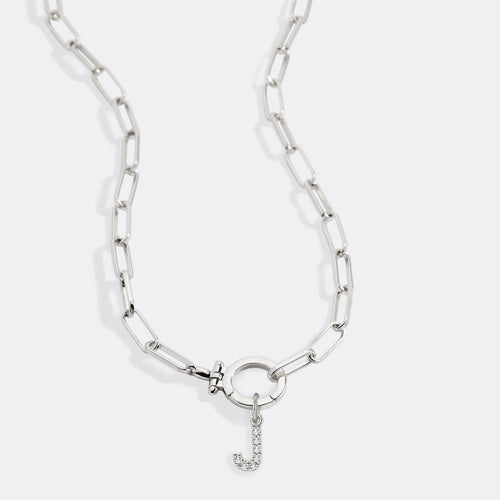 Mint Paperclip Necklace with Pave Initial Charm