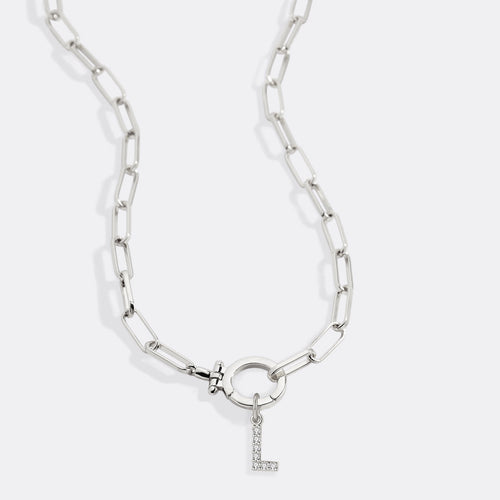 Mint Paperclip Necklace with Pave Initial Charm