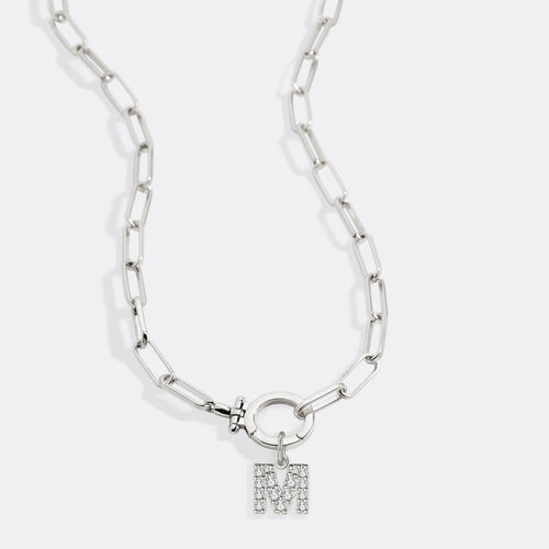 Mint Paperclip Necklace with Pave Initial Charm