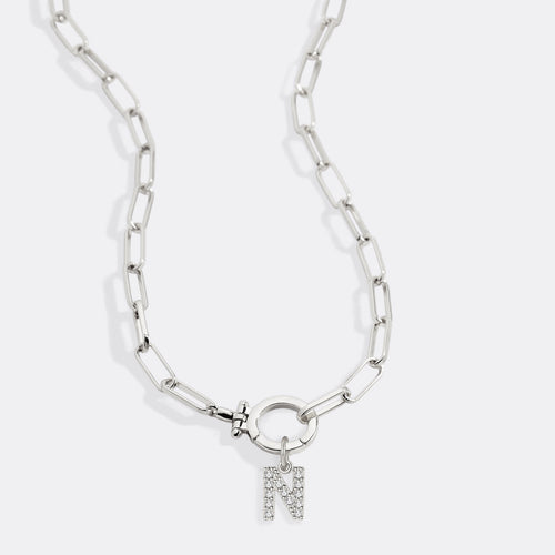 Mint Paperclip Necklace with Pave Initial Charm