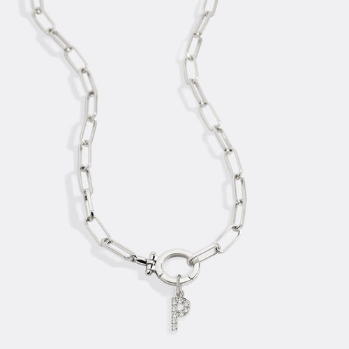 Mint Paperclip Necklace with Pave Initial Charm