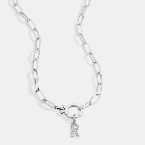 Mint Paperclip Necklace with Pave Initial Charm