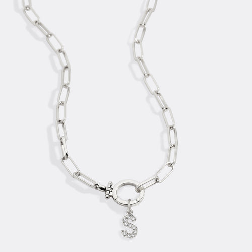 Mint Paperclip Necklace with Pave Initial Charm