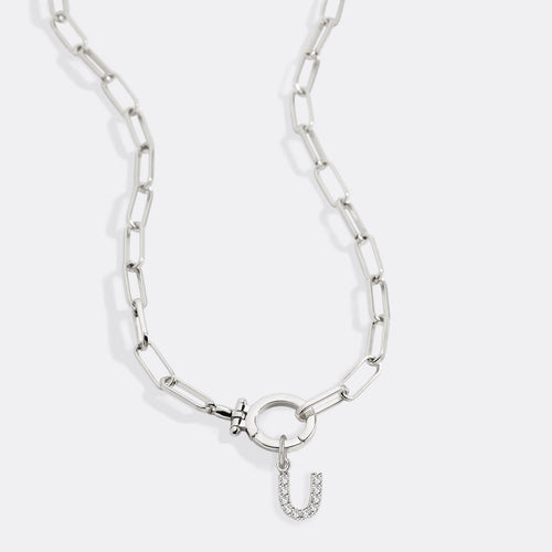 Mint Paperclip Necklace with Pave Initial Charm