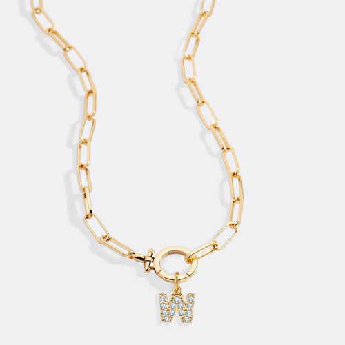 Mint Paperclip Necklace with Pave Initial Charm