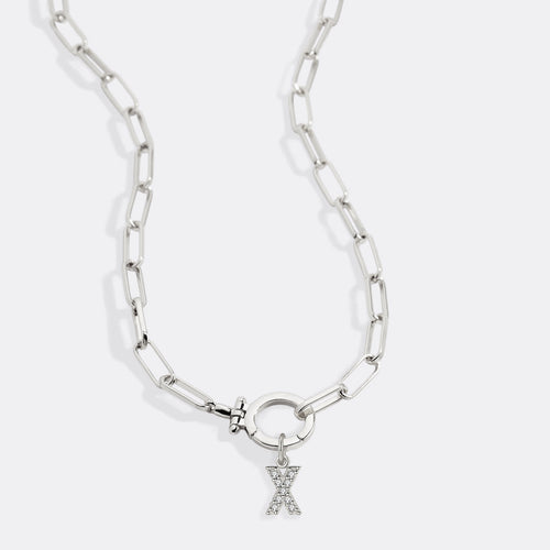 Mint Paperclip Necklace with Pave Initial Charm