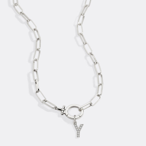 Mint Paperclip Necklace with Pave Initial Charm