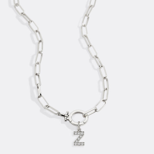 Mint Paperclip Necklace with Pave Initial Charm