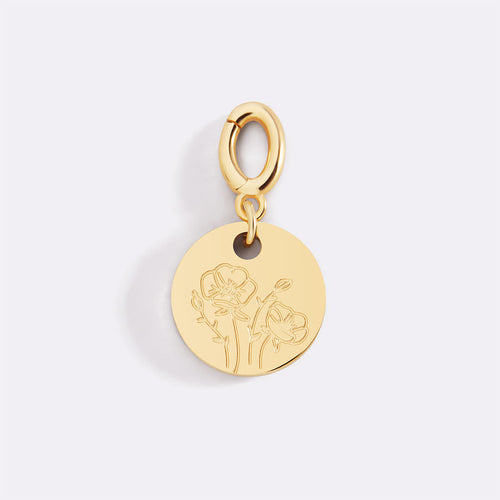 Engraved Birth Flower Disc Charm