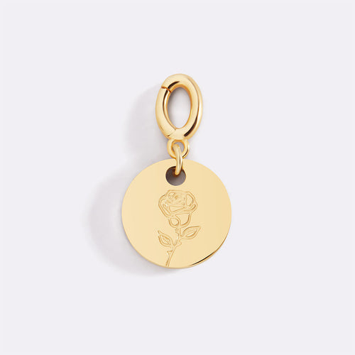 Engraved Birth Flower Disc Charm