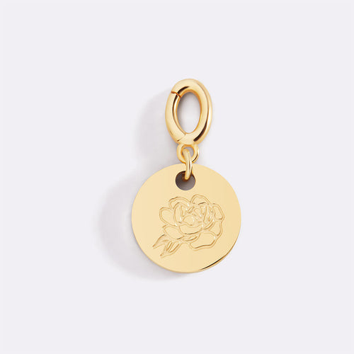 Engraved Birth Flower Disc Charm