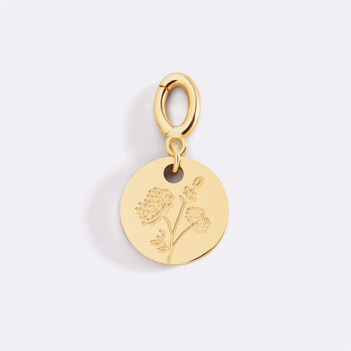 Engraved Birth Flower Disc Charm
