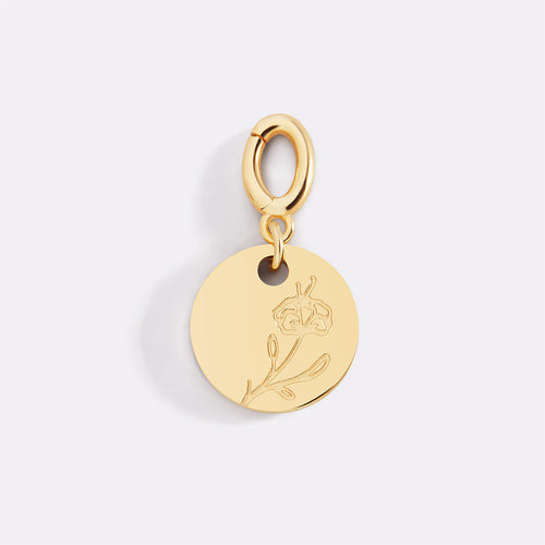 Engraved Birth Flower Disc Charm