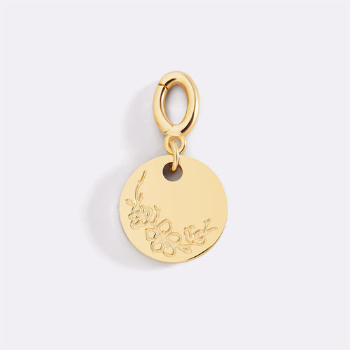 Engraved Birth Flower Disc Charm