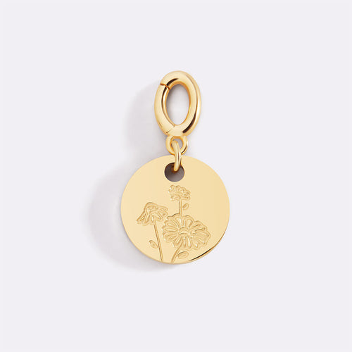 Engraved Birth Flower Disc Charm