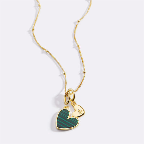 Malachite Heart Initial Necklace