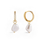 Freshwater Pearl Drop Pave Huggie Earrings