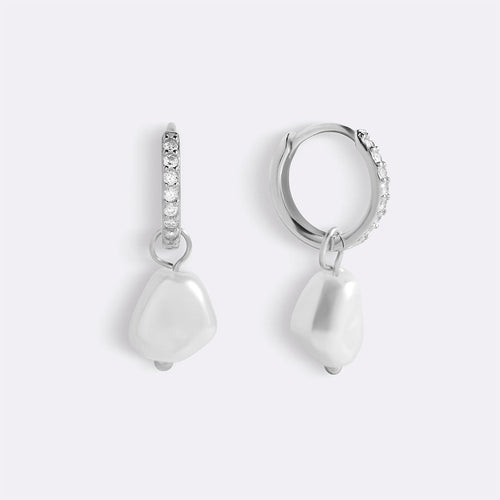 Freshwater Pearl Drop Pave Huggie Earrings
