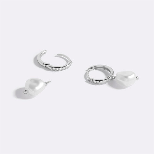 Freshwater Pearl Drop Pave Huggie Earrings