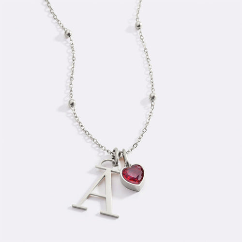 Droplet Birthstone & Initial Necklace