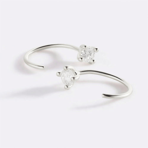 Dainty Diamond Threader Hoop Earrings