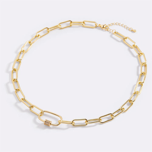 Link Chain Necklace with Pave Carabiner Clasp