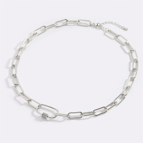Link Chain Necklace with Pave Carabiner Clasp