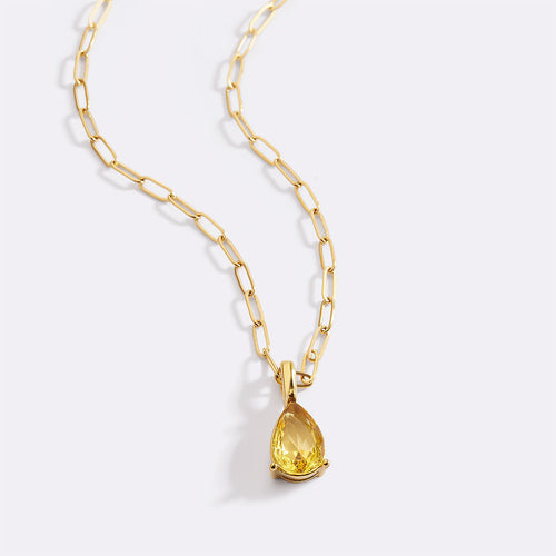 Birthstone Pendant Necklace with Dainty Paperclip Chain