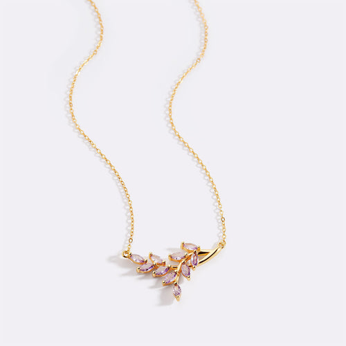 Birthstone Leaf Pendant Necklace