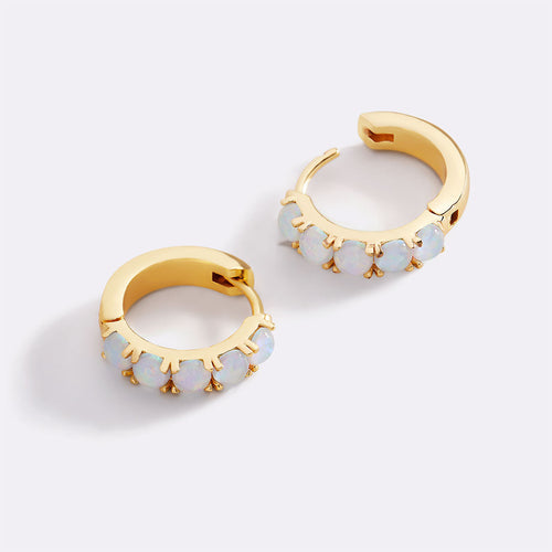 Blue Opal Huggie Earrings